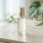 COSRX Advanced Snail 96 Mucin Power Essence bottle on a clean minimalist surface with water droplets representing Korean glass skin